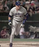 Jose headed towards first after homering on 4/11/98